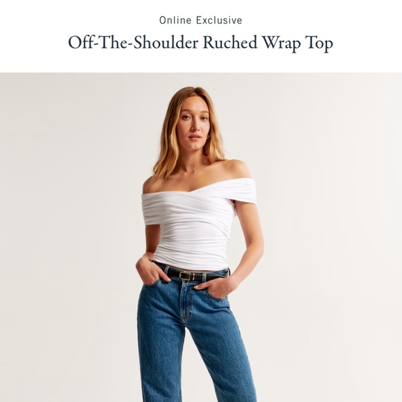 A&F Off-the-Shoulder Ruched Wrap Top - White, XS - Picture 1 of 3